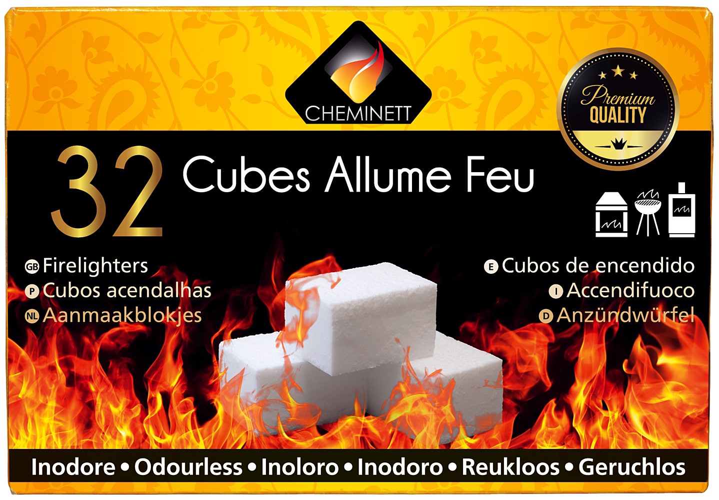 Allume feu 32 cubes blancs qualité premium base parafine